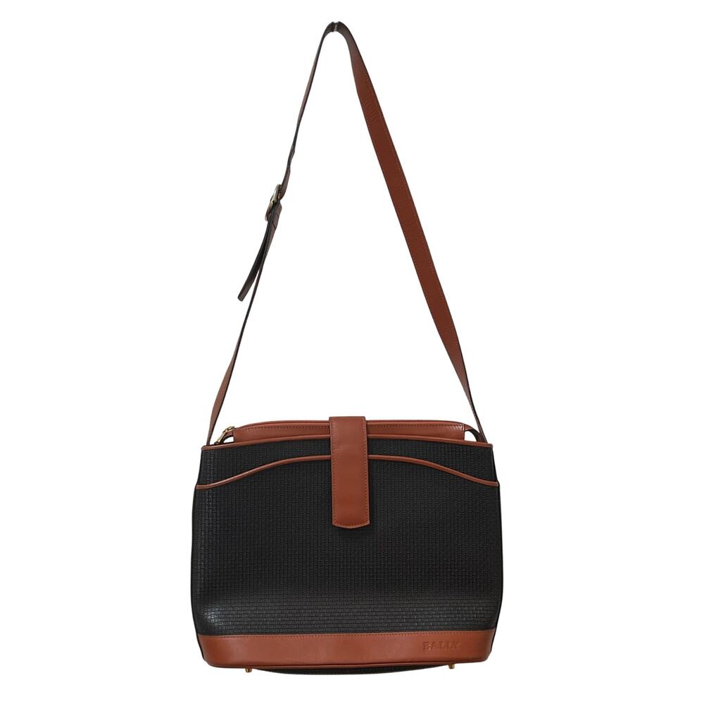 Rare Bally Vintage Crossbody Bag 90s / 00s Black Monogram Canvas Brown Leather